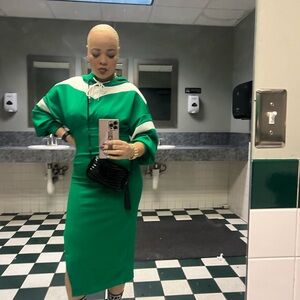 Green and White Hooded Dress